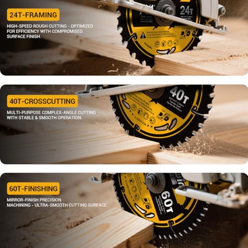 3-Pack 7-1/4-Inch 24T/40T/60T Carbide Circular Saw Blades for Wood - size: 7-1/4'' (24T+40T+60T)