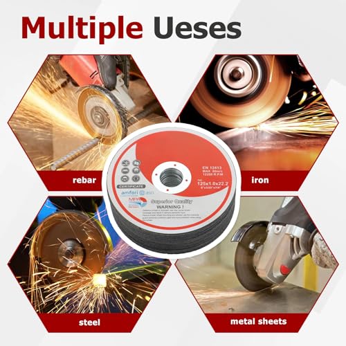 25 Pack 5" x.040 x7/8" Cut-Off Wheel - Metal & Stainless Steel Cutting Discs for Steel, Aluminum, Other Alloys - size: 25pcs 5"*0.040"*7/8"