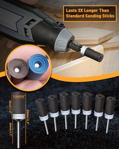20Pcs 240 Grit Sanding Drums Sandpaper Sticks Set for Dremel Rotary Tool with 1/8" Shank, Rotary Tool Accessories Suitable for Metal Rust Removal/Jade Polishing/Stone Grinding (240 Grit) - size: 240 Grit