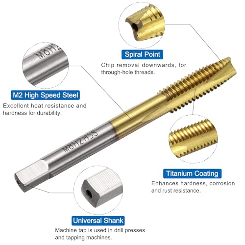 uxcell Metric Tap & Drill Bit Set, 2pcs M8 x 1.25 Spiral Point Thread Taps Titanium Coated and 2pcs 6.8mm Twist Drill Bits Roasted Yellow, Screw Tapping Threading Tools - size: M8 x 1.25 + 6.8mm