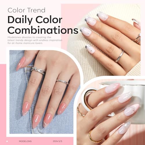 modelones Base Coat Builder Nail Gel, 2 Pcs Cover Nude and Rose Pink Gel - color: Builder Nude Rose