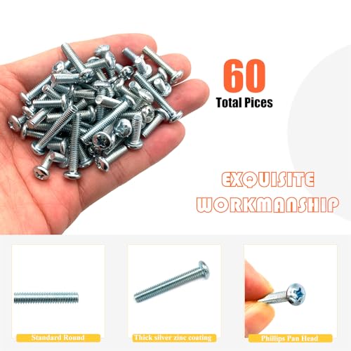 60 Pcs 4 Sizes #8-32 Machine Screws Knob Screws Cabinet Electricians Screws, Carbon Steel Zinc-Plated Phillips Pan Head Machine Screws Assortment Kit - size: #8-32-4Size-60P