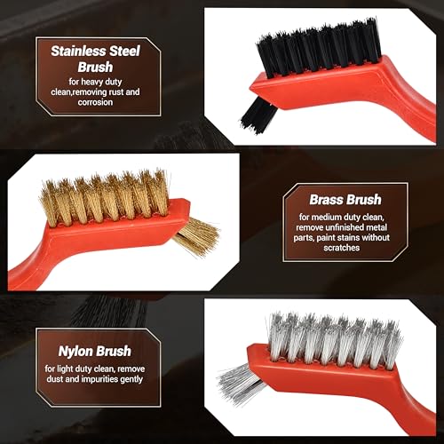 12 pcs Wire Brushes Set, Nylon/Brass/Stainless Steel Bristles - color: combo pack