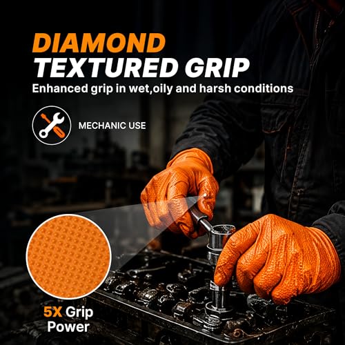 TitanFlex Heavy Duty Industrial Orange Nitrile Gloves, 8-mil, Gloves Disposable Latex Free with Raised Diamond Texture Grip, Powder Free, Rubber Glove, Mechanic Gloves,100-ct Box (Small) - color: 02 8mil (100ct), size: Small
