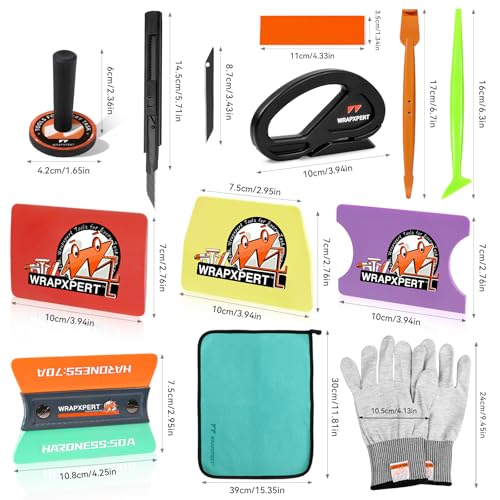 WRAPXPERT Car Wrap Tool Kit Vehicle Vinyl Wrap Kits Include Felt Squeegee for Vinyl, Wrapping Knife, Micro Squeegee, Magnet Holders, Towel, Gloves for Car Wrapping Window Film Application - color: 21-in-1 Set