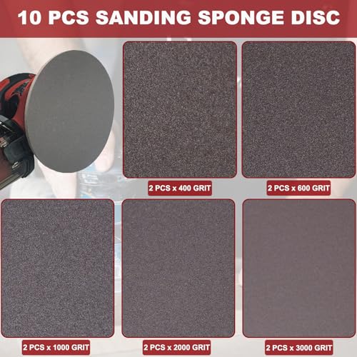 10 Pack 6 Inch Hook and Loop Sanding Sponge Discs 400-3000 Grit Wet Dry Sanding Pads, Foam Sandpaper for Random Orbital Sander, Curved Surface Large-Area Sanding Polishing for Metal Wood Auto