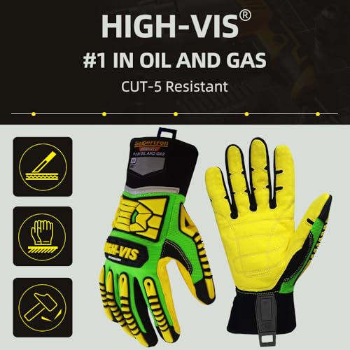 Seibertron High-Vis Series Cut Resistant Reducing Anti-Impact Mechanics Heavy Duty Safety Rescue Oil and Gas Gloves - color: Green-sdxc5 En388 4543ep Cut Resistant+clip, size: Large (Pack of 1)