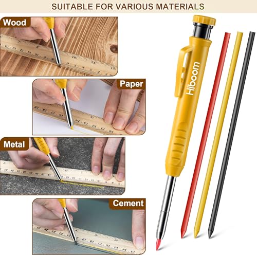 Hiboom 2 Pack Carpenter Pencils with Pencil Cap and 18 Refills, Yellow - color: Yellow