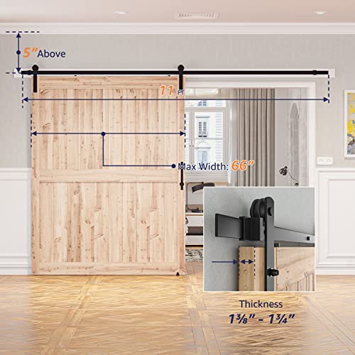 SMARTSTANDARD 11 FT Heavy Duty Sturdy Sliding Barn Door Hardware Kit Black - size: 11 Feet