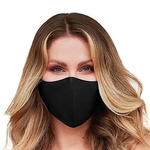 Washable Face Mask with Adjustable Ear Loops & Nose Wire - 3 Layers, Made in USA - color: Solid - Black