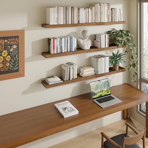 ROGMARS 48Inches Long Walnut Floating Shelves - color: Walnut, size: 48 Inch set of 3