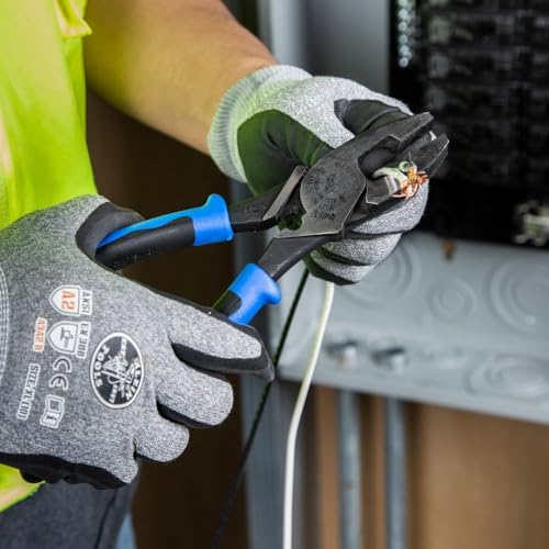 Klein Tools J2000-9NECRTP Side Cutter Linemans Pliers, Made in USA, with Tape Pulling and Wire Crimping, High Leverage, 9-Inch - style: Cuts / Crimps / FT Pulling