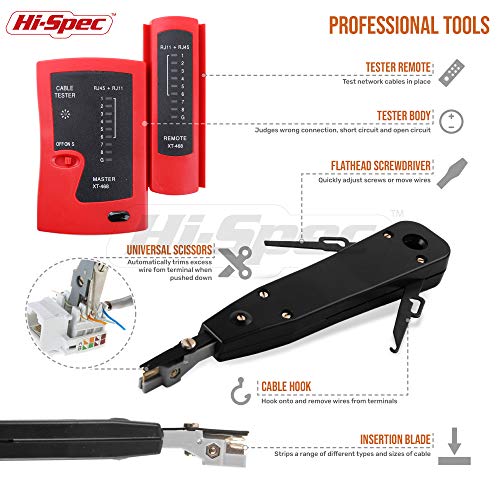 Hi-Spec Network Cable Tester Tool Kit for CAT5 CAT6 RJ11 RJ45 Punchdown