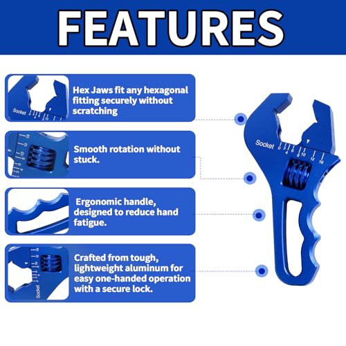 AN Fittings Wrench 3AN-16AN Adjustable AN Wrench Lightweight Aluminum,Compact Size,Blue (With Nylon 4" Vise Jaws Pads) - color: Blue, size: Small