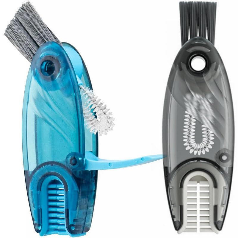 4 in 1 Cup Lid Cleaning Brush Set Multifunctional Bottle Brush Cleaner Tiny Bottle Cup Lid Brush Straw Cleaner Tools Mini Silicone Bottle Cup-Holder Cleaner with Hook Remover Blue & Grey - style: 1pc Blue 1pc Grey 4in1