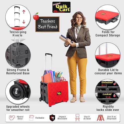 dbest Products Quik Cart Standard Collapsible Rolling Crate - Red Lid - color: Red, style: Standard