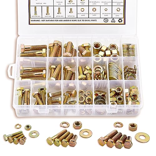 ZTF Bolts and Nuts Assortment Kit，1/4-20 5/16-18 3/8-16 SAE Nuts and Bolts - style: gold-1/4-20 5/16-18 3/8-16 Sae bolts