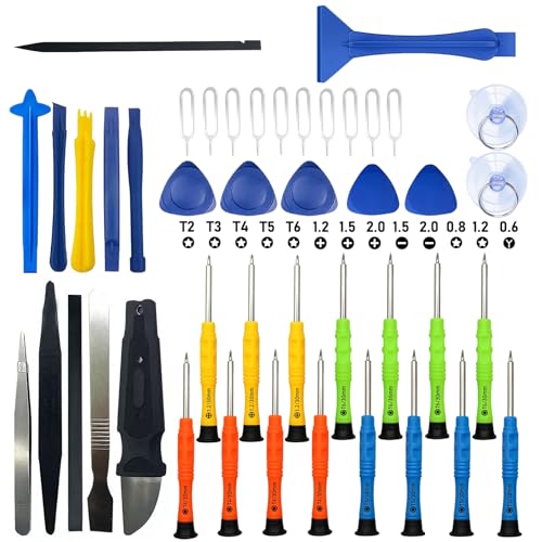 42-Piece Professional Electronics Opening Pry Tool Repair Kit with Steel and Carbon Fiber Nylon Spudgers, Anti-Static Tweezers and 13 Screwdrivers for Open Cellphone, Laptops, Tablets (Black) - color: Black