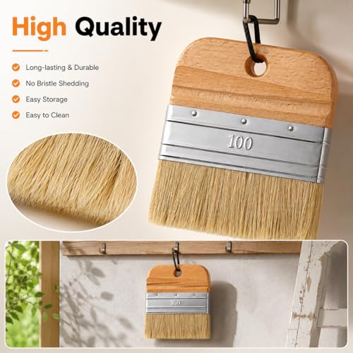 4 Inch Flat Paddle Paint Brush, Chalk Brush with Wooden Handle | Natural Bristle Brush, Wide Paintbrush for Stains, Varnishes, Wall Painting, Furniture Refinishing & DIY Craft Projects - size: 4 Inch Paddle Paint Brush