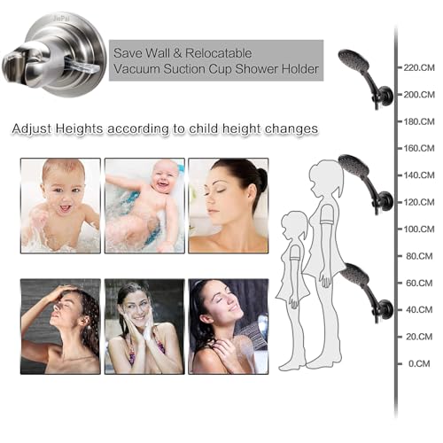 JiePai Suction Cup Shower Head Holder for Handheld Shower,Brushed Nickel | Suction cup holder,No-drill wall mount,fits 3/4 handheld,Works on tile glass metal,Removable,For bathroom/RV - color: Holder-Brushed Nickel