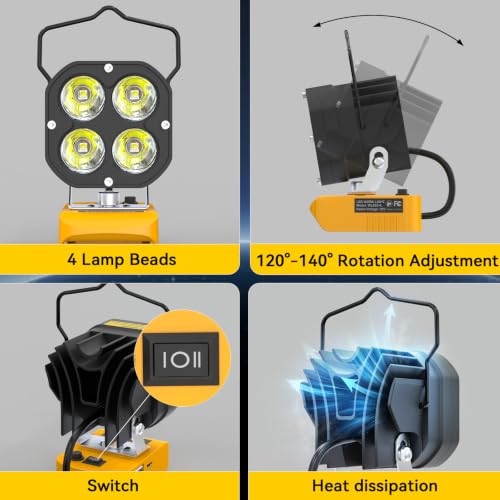 LED Work Light Compatible with DeWalt 20V Battery, 60W 8000LM Tool Only - color: Yellow