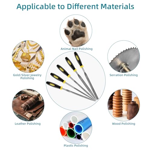 5 pcs Metal Needle File Set,Premium Small File Set, Hardened Alloy Strength Steel File Tools Includes Round, Half-Round, Flat, Square, Triangular File for Detail and Precise Work,by XEKIGU