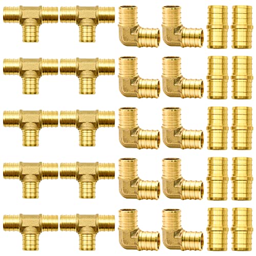 30pcs 3/4" Brass PEX Fittings, Elbow TEE Straight Couplings Set | for PEX Pipe - size: 3/4"-30pcs