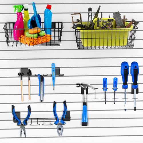 6 Pcs Slatwall Screwdriver Holders Slatwall Plier Holders Stainless Steel Slat Wall Tool Utility Hooks Accessories Shelving Display Multi-Ring Tool Organizer Racks for Shop Store (6, Black)