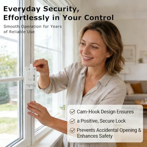4Pcs Window Sash Lock Replacement Set, Aluminum Alloy Sliding Window Locks with 16 Screws - 2.4 Inch Mounting Hole Spacing, Cam Lock Design for Home/Office Security(Color:White)