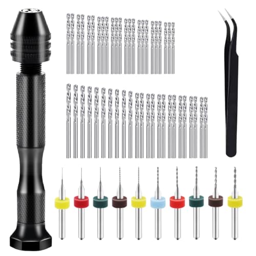 Dianrui 60 PCS Pin Vise Hand Drill Set including a Hand Drill, a Elbow Tweezers, 10 PCS PCB Mini Drills Bits, and 48 PCS 0.3-3.5mm Twist Micro Drill Bit Set for Jewelry DIY, Resin and Model Making Etc - style: 60 set