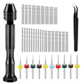 Dianrui 60 PCS Pin Vise Hand Drill Set including a Hand Drill, a Elbow Tweezers, 10 PCS PCB Mini Drills Bits, and 48 PCS 0.3-3.5mm Twist Micro Drill Bit Set for Jewelry DIY, Resin and Model Making Etc - style: 60 set