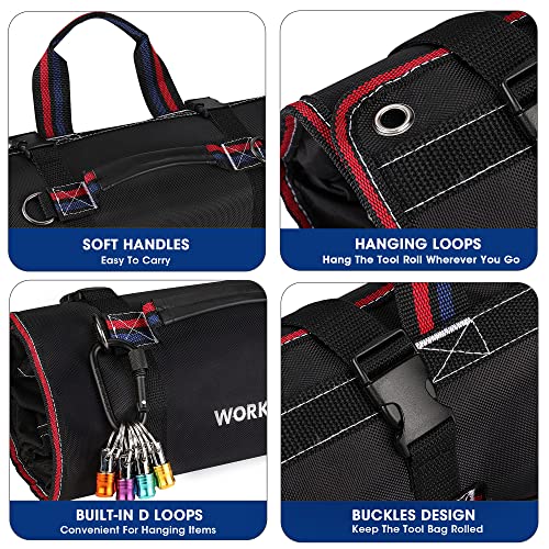 WORKPRO Roll Up Tool Bag with 6 Pockets and Detachable Pouches - color: Black