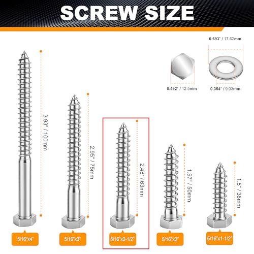 Hex Head Lag Bolts for Wood, Lag Screws 5/16" x 2-1/2",30 PCS - size: 5/16" x 2-1/2"