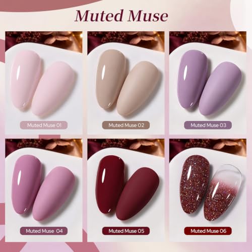 Born Pretty Nude Nail Polish Set 6 Colors Lilac Lavender Burgundy Red Khaki - color: Muted Muse