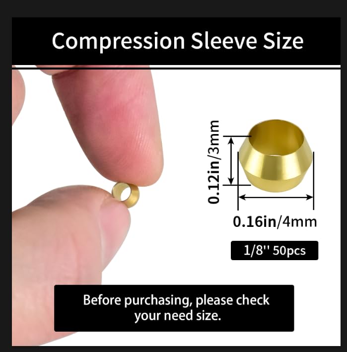 MuHize 50PCS Brass Compression Ferrules - 1/8 Inch Lead-Free Sleeves - color: 50 pcs, size: 1/8 Inch