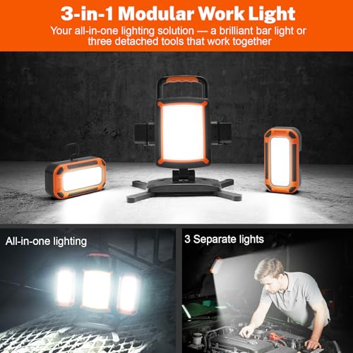 5000LM 50W Rechargeable Magnetic Work Light for Auto Repair, 2 Side Lights - color: Orange