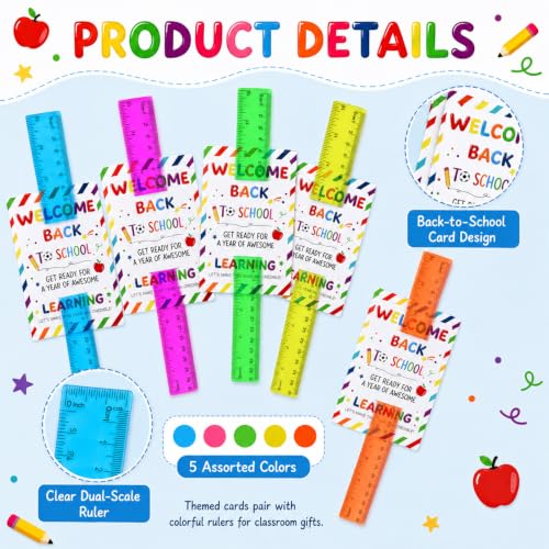 50 Set 12 Inch Clear Plastic Rulers with Back to School Welcome Cards