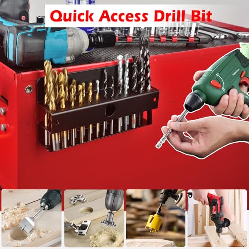 MUTUACTOR Magnetic Drill Bit Organizer,No Drilling Magnet Impact Drill Bit Storage,Anti-Slip Heavy Duty Magnetic Drill Bits Holder for Long Phillips Head Drill Bits,Black,26 Holes - style: Black Magnetic Drill Bit Holder