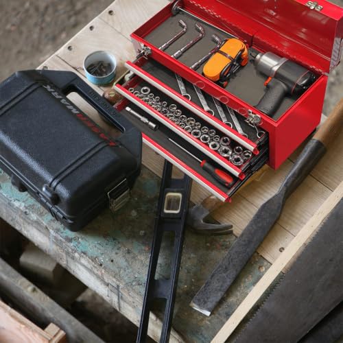 3 Drawer 20“ Metal Tool Box Portable Steel Tool Chest with Metal Latch Closure for Garage, Home and Workbench, Red - size: 20Inch-RED