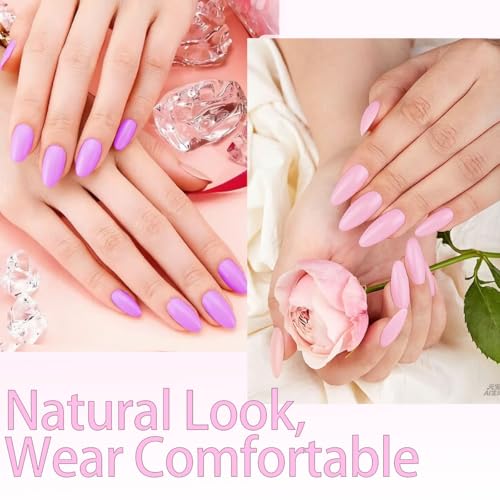 288Pcs Almond Press on Nails Medium Fake Nails with 12 Solid Color False Nails Reusable Acrylic Artificial Glue on Nail Shiny Full Cover Nails Press ons for Women Girls Manicure - color: Style-25