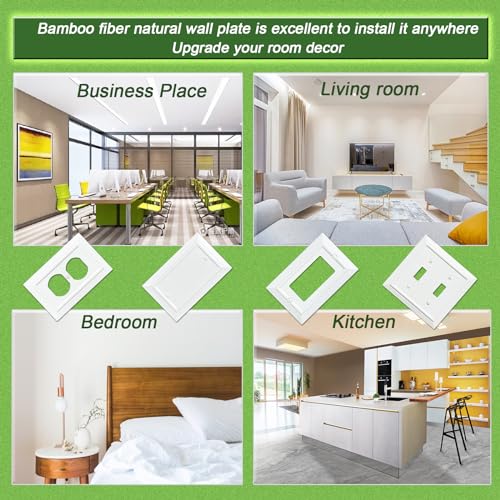 Classic Architecture Wall Plates,Light Switch covers, Electrical Outlet Covers, Duplex receptacle wall plates,Mid Size Bamboo Fiber Material Switch plates Pure White (1 Gang Duplex 4PK)