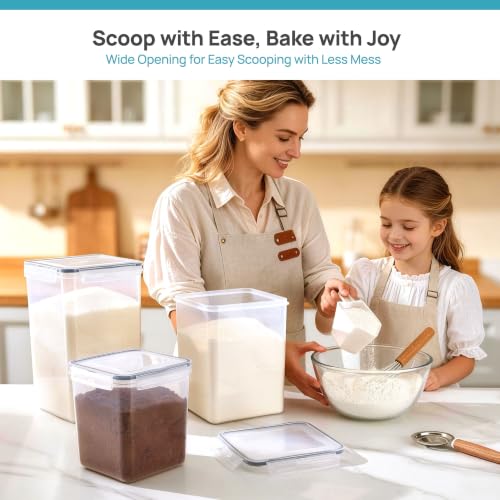 Vtopmart 5 PCS Flour and Sugar Storage Container Sets for Regular Bakers | BPA Free, Airtight Seal, Dishwasher Safe (Not Lids), 6.5L--10lb Sugar, 5.2L--5 lb Flour, 2.5L--3 lb Sugar, with Label, Scoop - size: 5 Pack