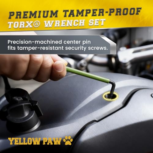Yellow Paw Torx Wrench Set (9 Pack of Security Tamper Proof Keys) Color Coded in the Following Sizes - T10, T15, T20, T25, T27, T30, T40, T45, and T50
