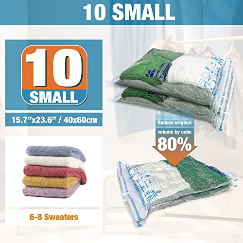 Vacuum Storage Bags, 10 Small Space Saver Vacuum Seal Bags, Space Bags, Vacuum Sealer Bags for Clothes with Travel Hand Pump (10S) - size: 10-Small