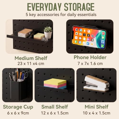 Magnetic Metal Pegboard Wall Organizer Kit, 4 Pack 10 x 10 in Panels Black - color: Black, size: 10"×10" - 4 Pcs