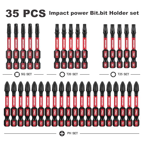 GEINXURN Impact Tough Phillips Square Torx 2 in. Insert Driver Bits, 35Pack Bulk T20/T25/PH2/SQ2 Screwdriver Power Bits Set - size: MIXED-35PC