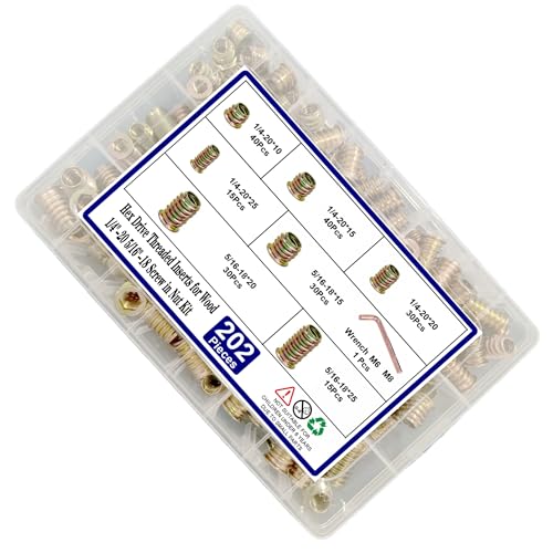200pcs Threaded Inserts for Wood,1/4"-20 5/16"-18 Screw in Nut Kit,10 Sizes - size: 1/4"-20 / 5/16"-18 Assortment Kit