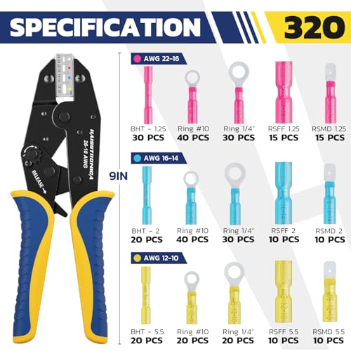 haisstronica 320PCS Heat Shrink Wire Connectors Set, 9" Wire Crimper - size: 320 PCS