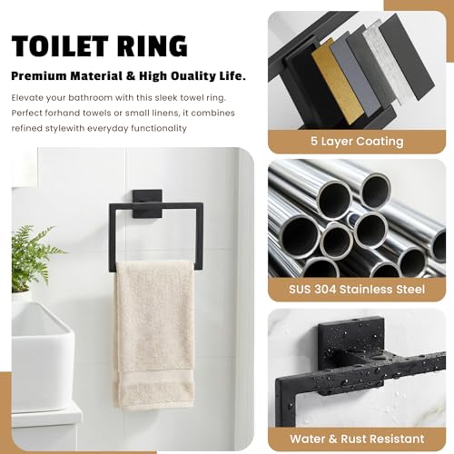 5-Pieces Matte Black Bathroom Accessories Set, 24 Inch Bath Towel Bar Set, SUS 304 Stainless Steel Bathroom Hardware Set, Towel Racks for Bathroom Wall Mounted - color: H-24 Matte Black