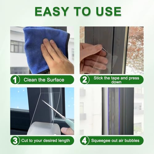 Qoqooice Transparent Window Weather Sealing Tape 2 Inch x 33 FT Weather Stripping Residue-Free Clear Window Insulation Tape for Doors Windows and Shower Glass Gaps - size: 2 In * 33 FT Clear